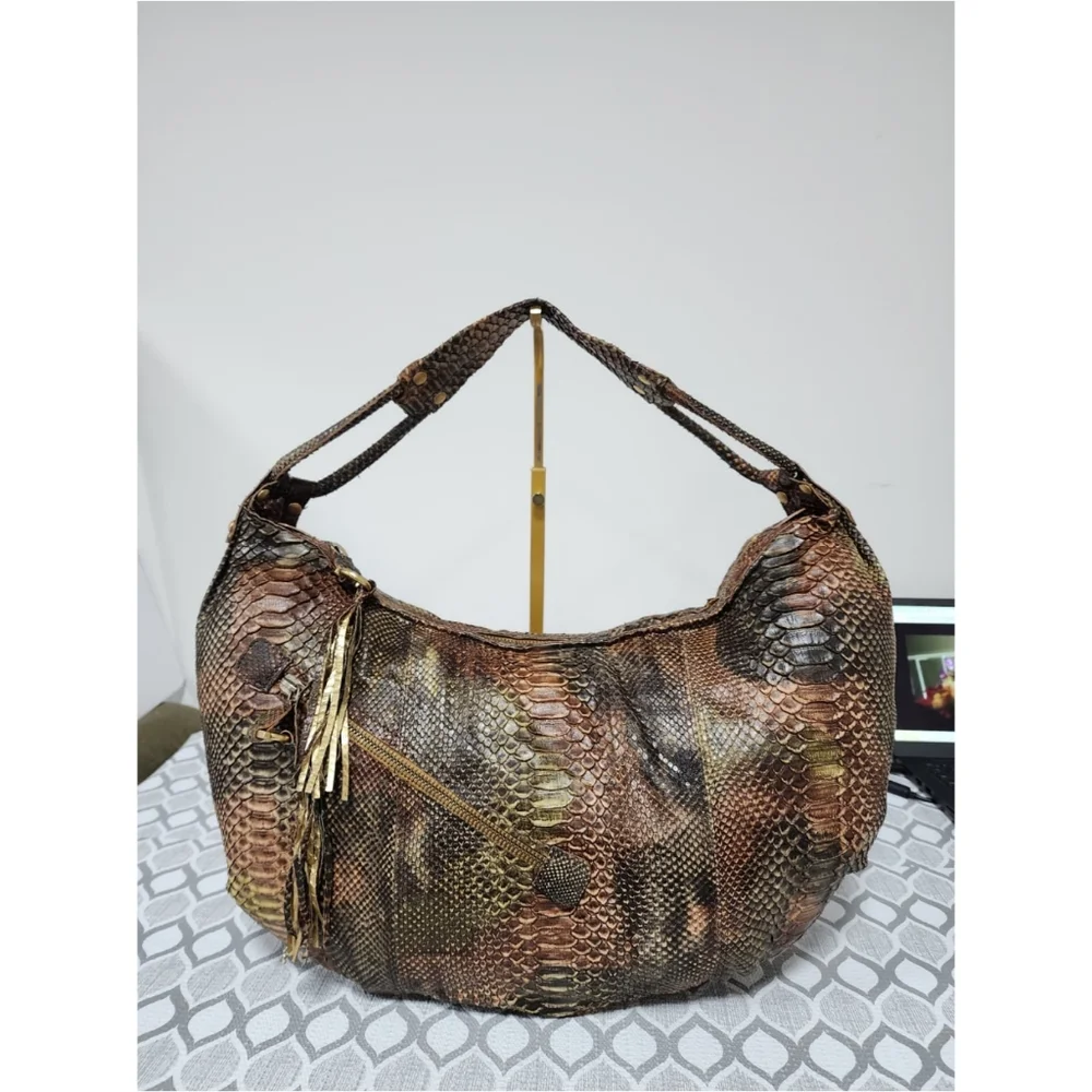 Salvatore Ferragamo Large Python Leather Hobo Bag Brown